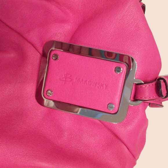 B.Makowsky Raspberry Leather Shoulder handbag - Picture 4 of 4